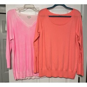 Lot of‎ 2 Gap Sweaters Neon Pink Orange Long Sleeve Baggy XL